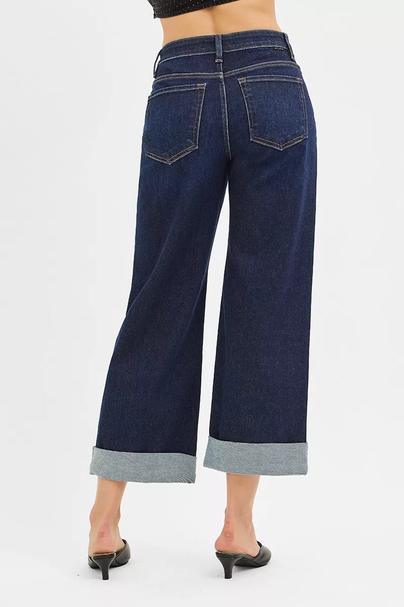 RISEN Mid Rise Ankle Wide Roll-Up Jeans - AMVIM