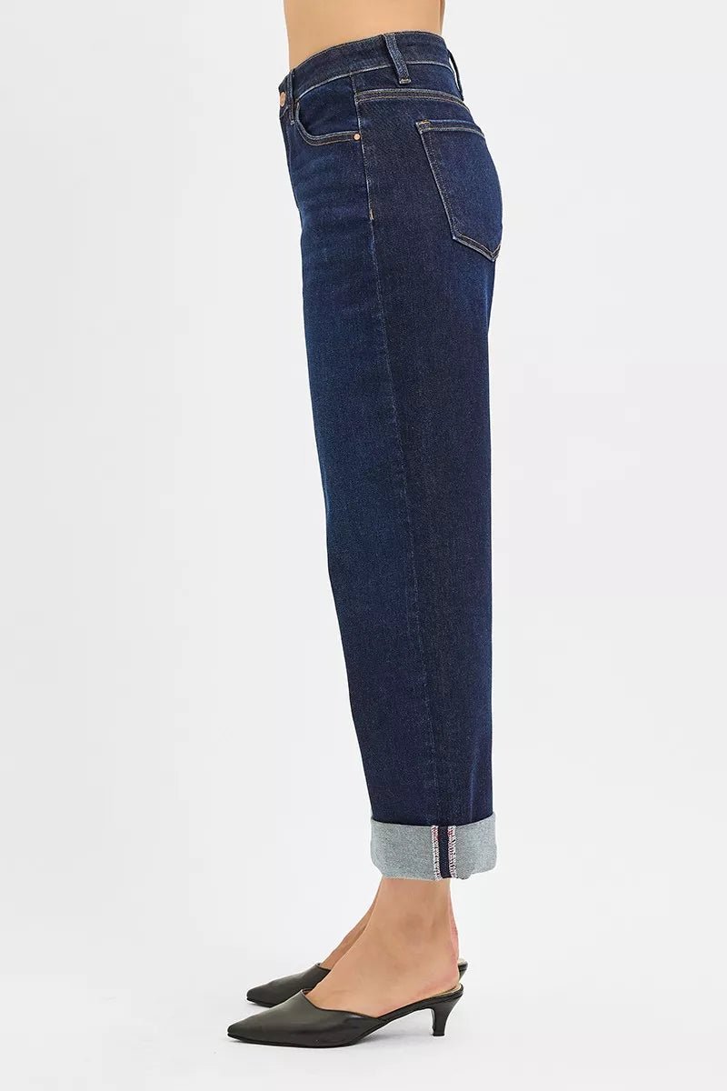 RISEN Mid Rise Ankle Wide Roll-Up Jeans - AMVIM