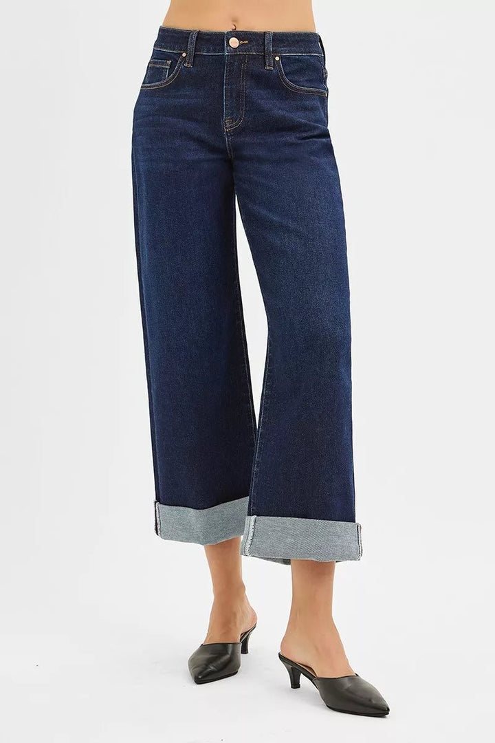 RISEN Mid Rise Ankle Wide Roll-Up Jeans - AMVIM