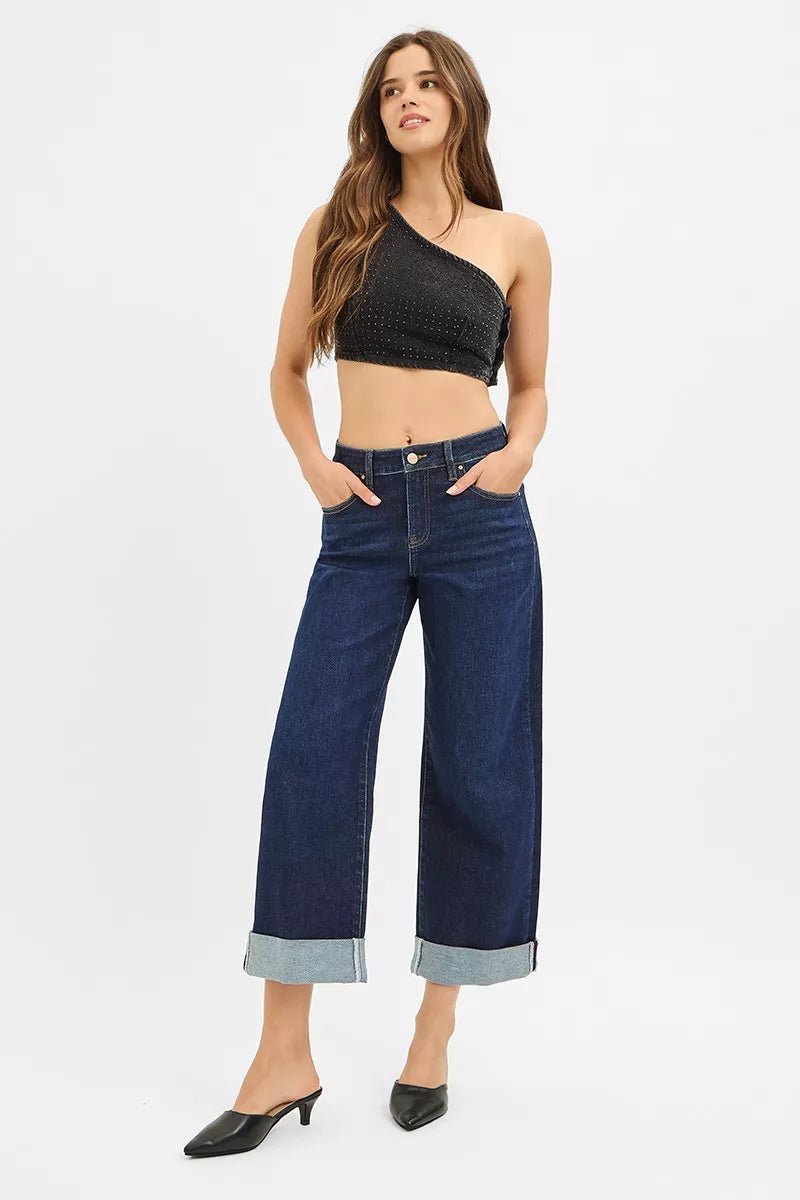 RISEN Mid Rise Ankle Wide Roll-Up Jeans - AMVIM