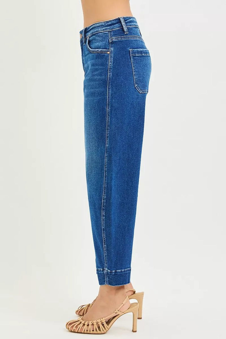 RISEN Mid Rise Crop Barrel Jeans - AMVIM