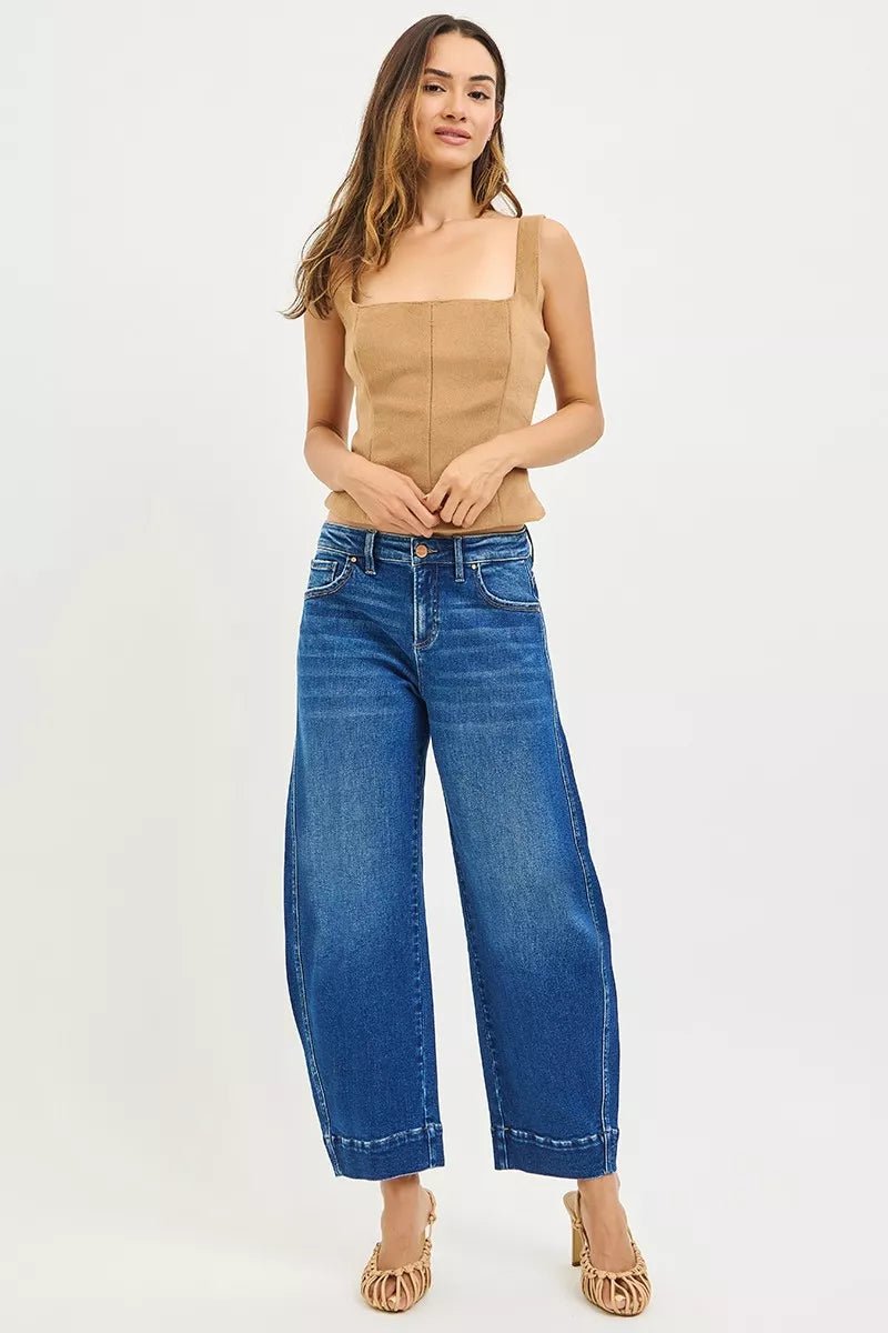 RISEN Mid Rise Crop Barrel Jeans - AMVIM