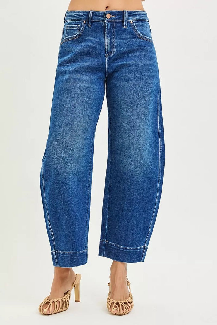 RISEN Mid Rise Crop Barrel Jeans - AMVIM