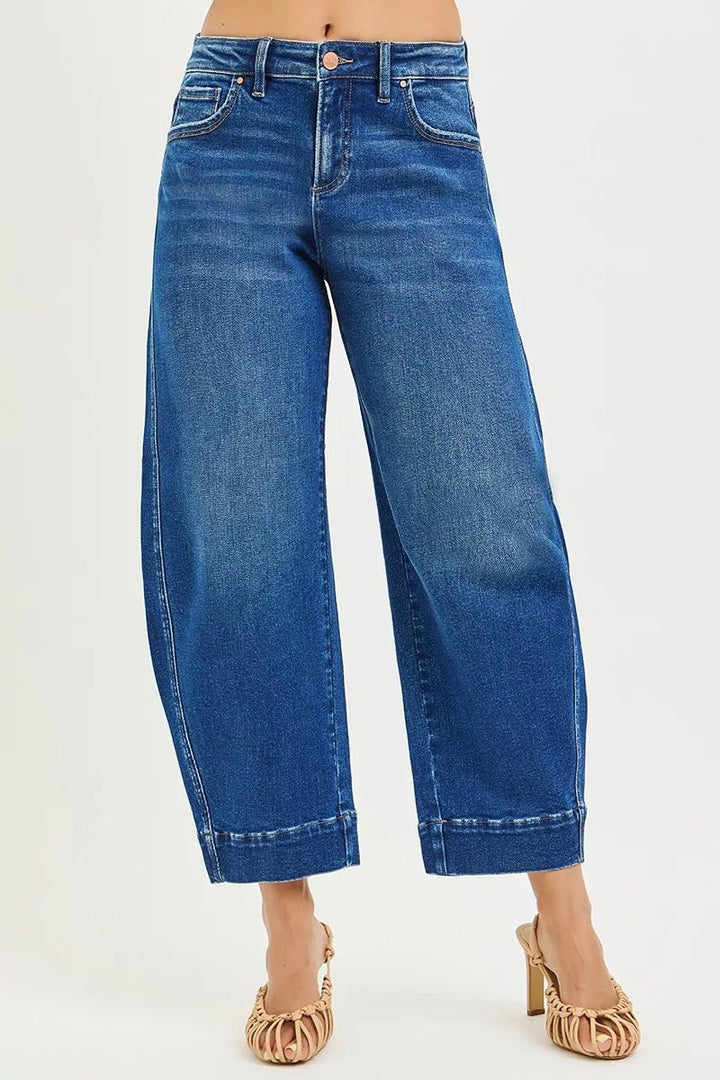RISEN Mid Rise Crop Barrel Jeans - AMVIM
