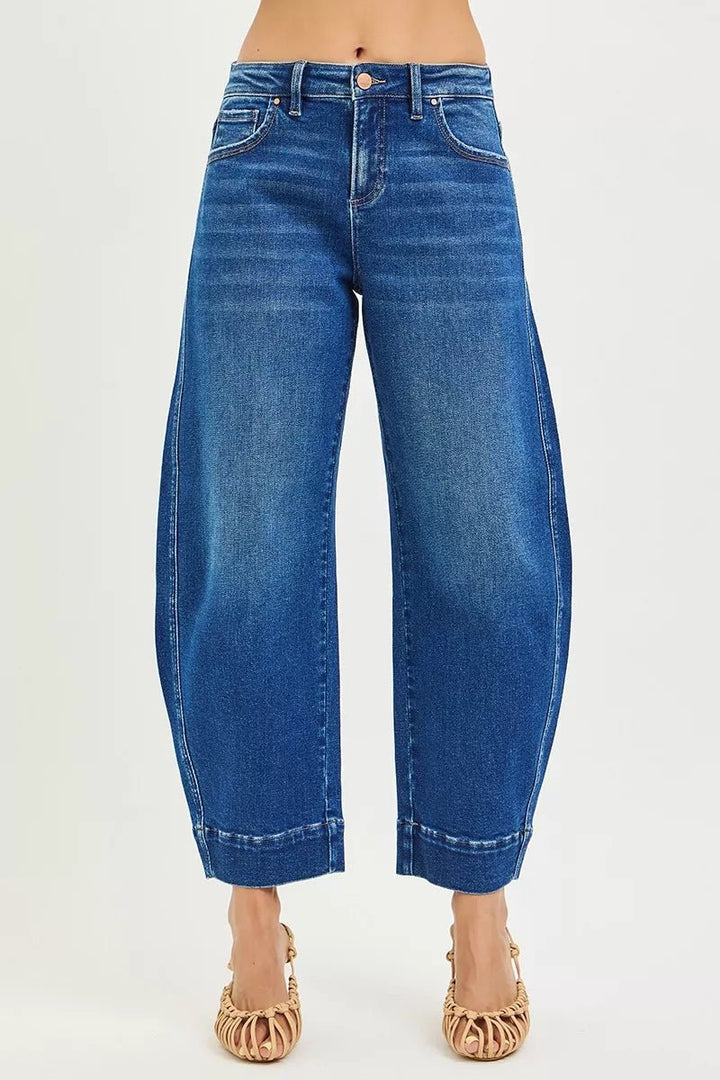 RISEN Mid Rise Crop Barrel Jeans - AMVIM