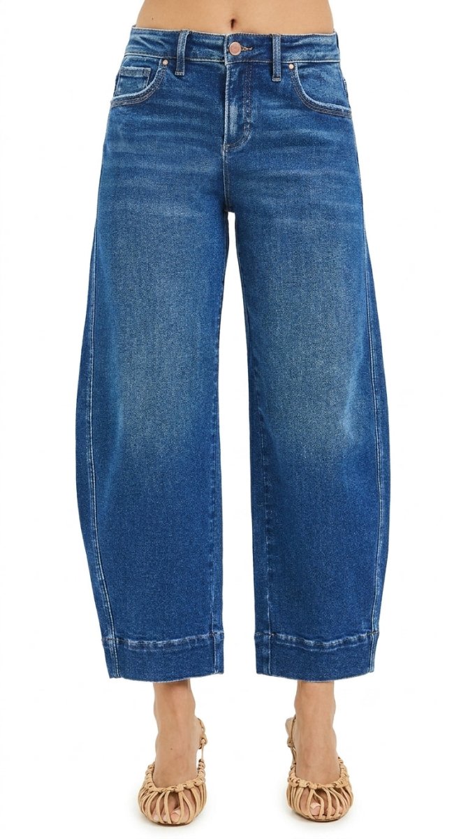 RISEN Mid Rise Crop Barrel Jeans - AMVIM