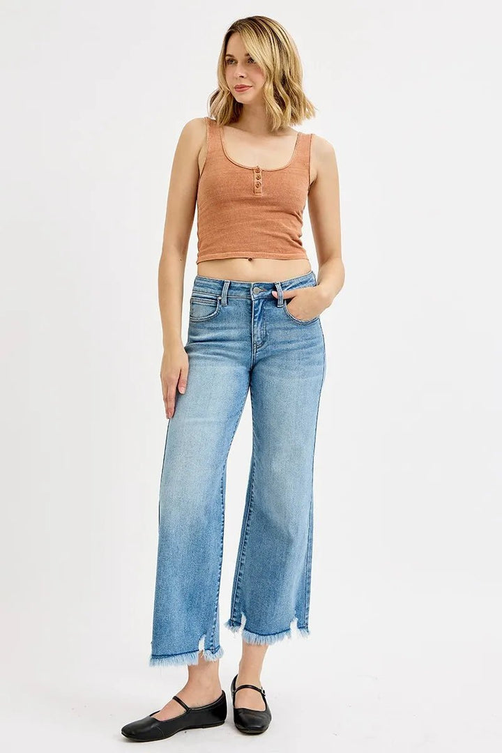 RISEN Mid Rise Cropped Wide Leg Jeans - AMVIM