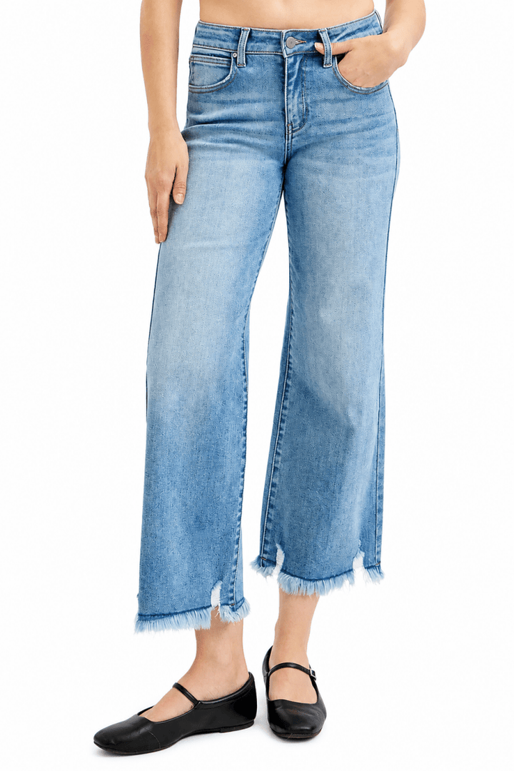 RISEN Mid Rise Cropped Wide Leg Jeans - AMVIM