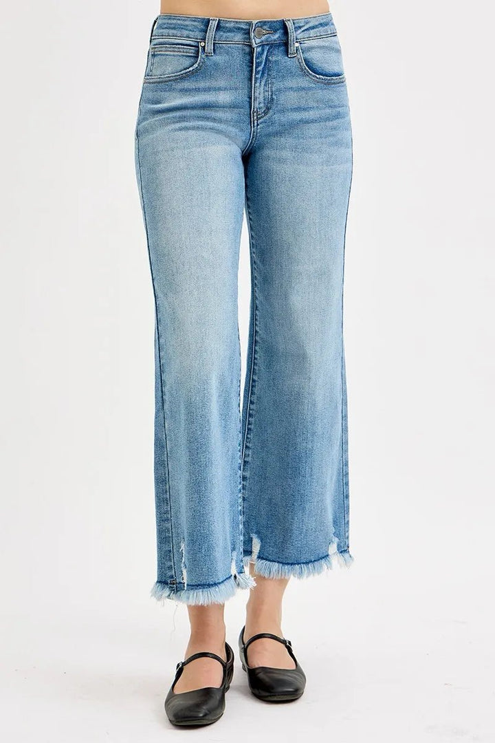RISEN Mid Rise Cropped Wide Leg Jeans - AMVIM