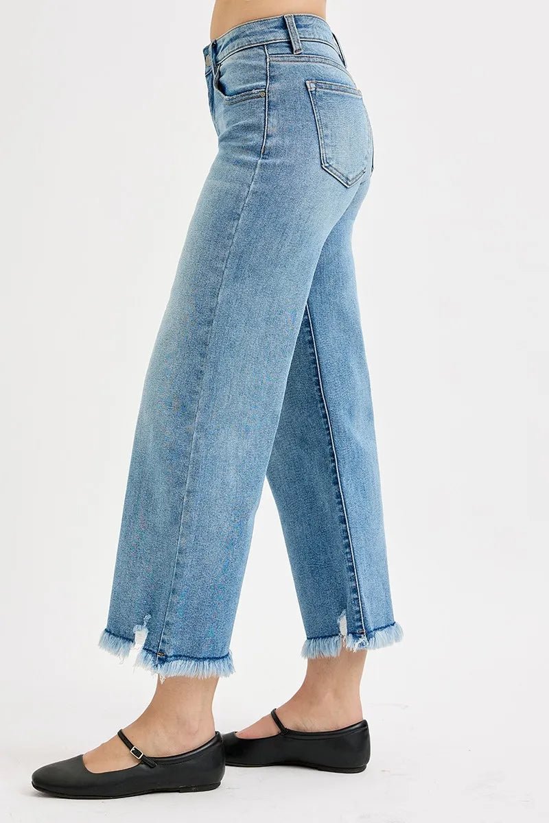 RISEN Mid Rise Cropped Wide Leg Jeans - AMVIM