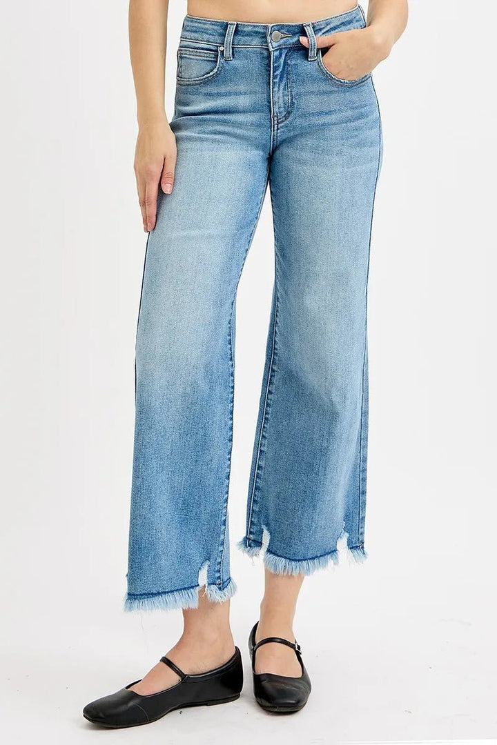 RISEN Mid Rise Cropped Wide Leg Jeans - AMVIM