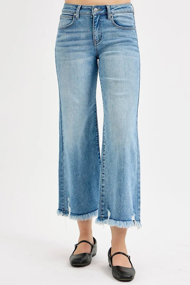RISEN Mid Rise Cropped Wide Leg Jeans - AMVIM