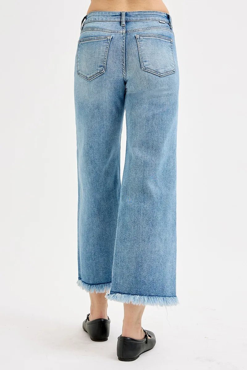 RISEN Mid Rise Cropped Wide Leg Jeans - AMVIM