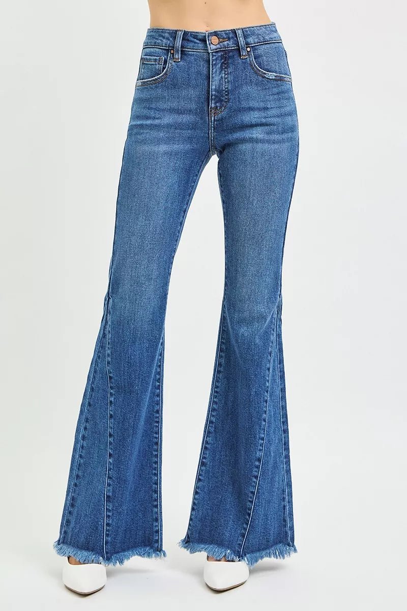 RISEN Mid Rise Flare Jeans with Side Seam Detailing - AMVIM