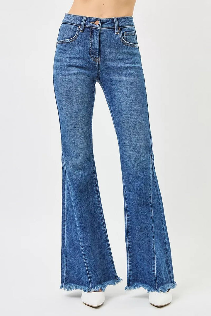 RISEN Mid Rise Flare Jeans with Side Seam Detailing - AMVIM