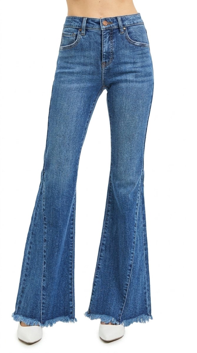RISEN Mid Rise Flare Jeans with Side Seam Detailing - AMVIM