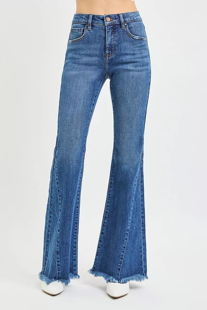 RISEN Mid Rise Flare Jeans with Side Seam Detailing - AMVIM