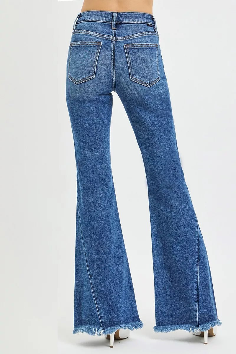 RISEN Mid Rise Flare Jeans with Side Seam Detailing - AMVIM