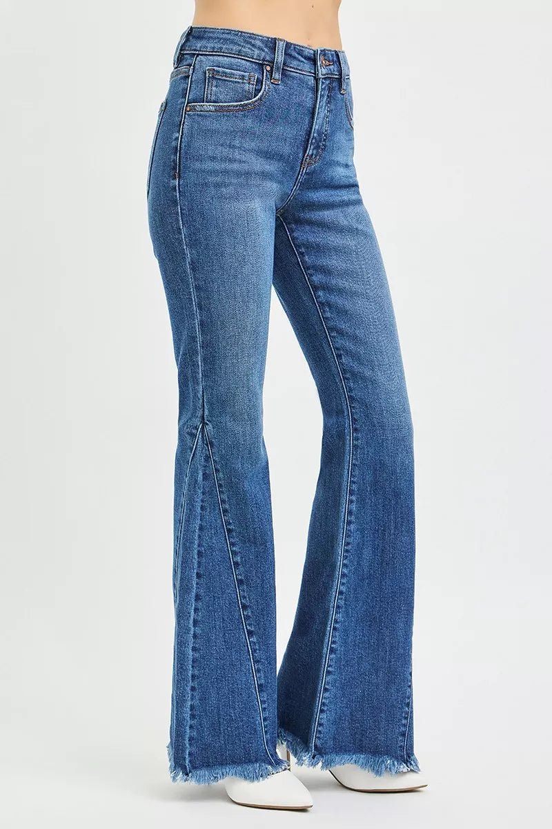 RISEN Mid Rise Flare Jeans with Side Seam Detailing - AMVIM