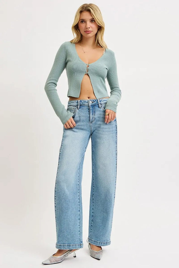 RISEN Mid Rise Wide Barrel Transferable Leg Snap Jeans - AMVIM