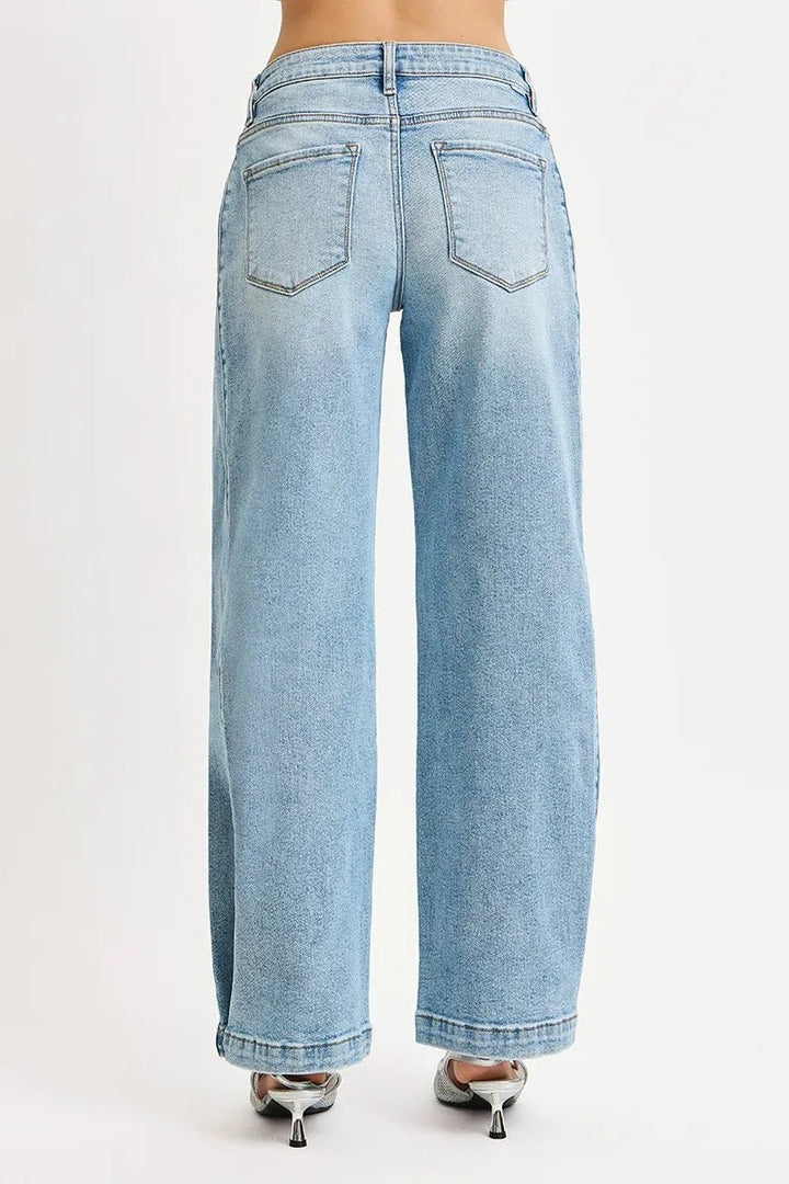RISEN Mid Rise Wide Barrel Transferable Leg Snap Jeans - AMVIM