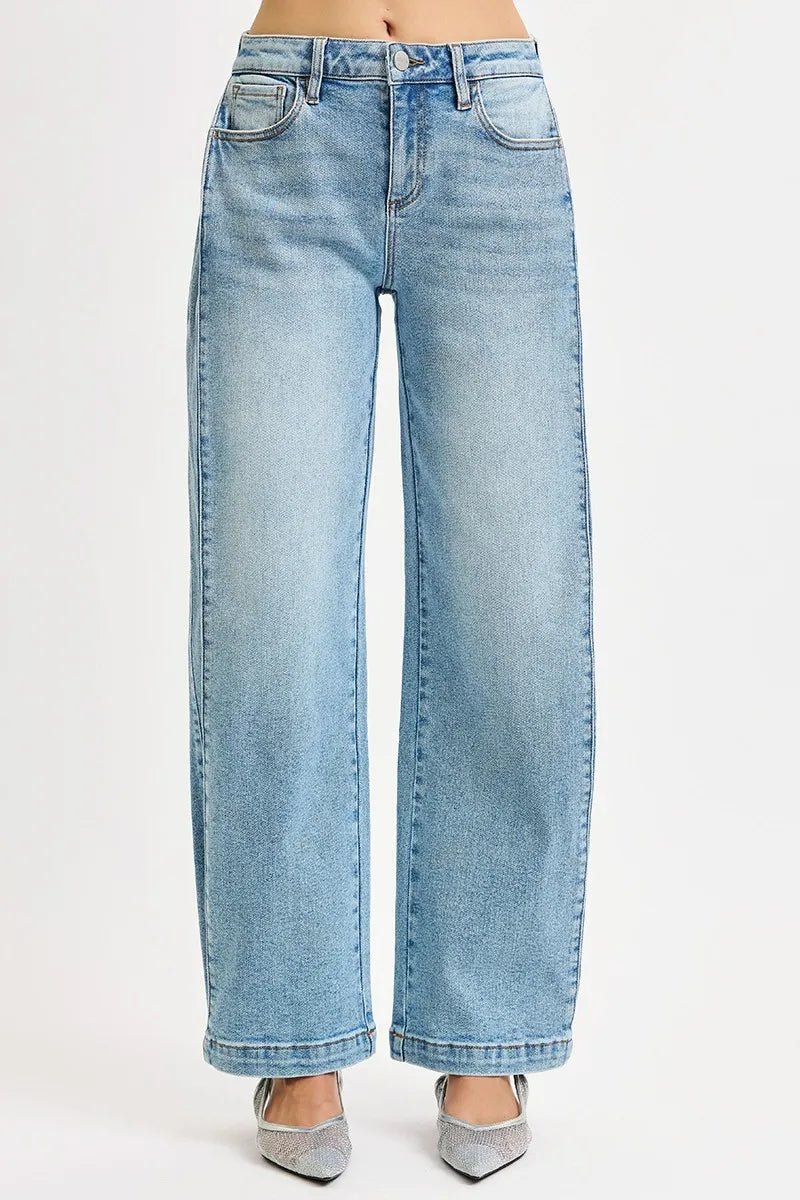 RISEN Mid Rise Wide Barrel Transferable Leg Snap Jeans - AMVIM