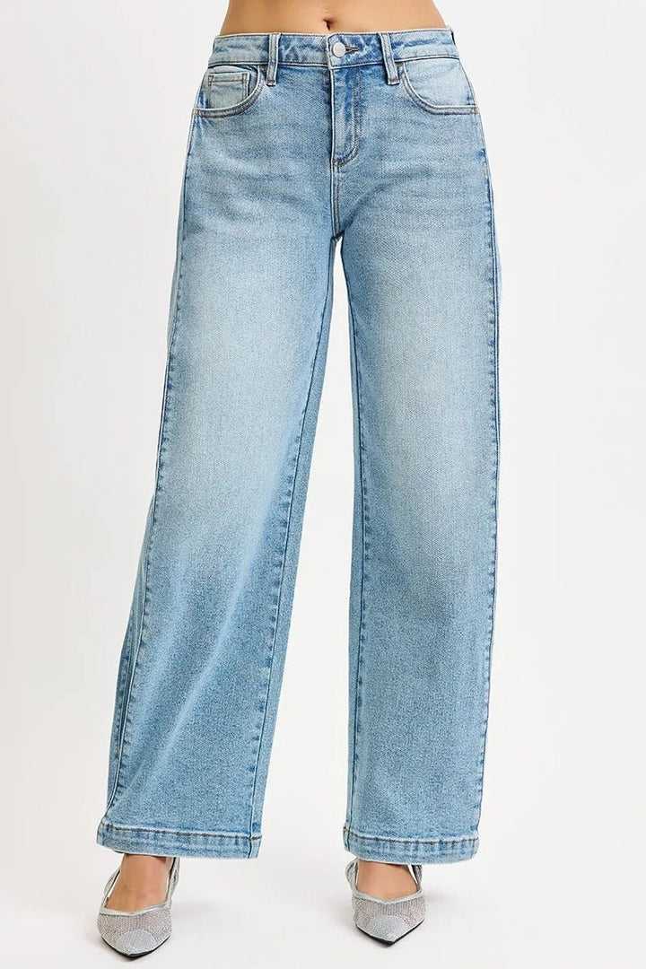 RISEN Mid Rise Wide Barrel Transferable Leg Snap Jeans - AMVIM