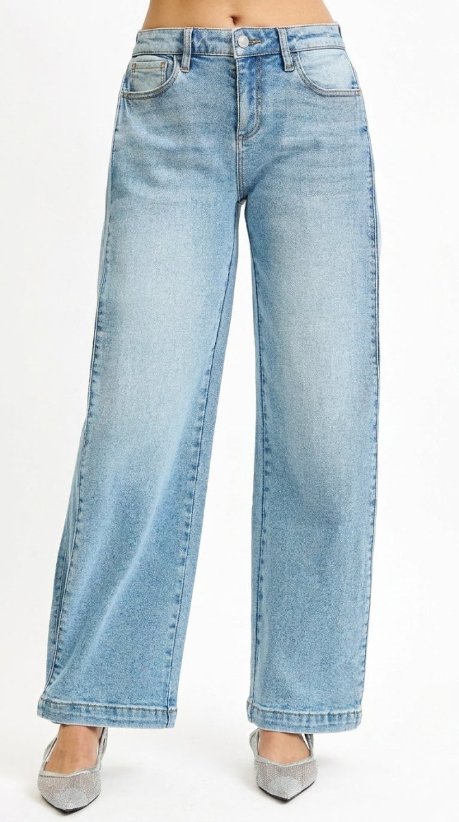RISEN Mid Rise Wide Barrel Transferable Leg Snap Jeans - AMVIM