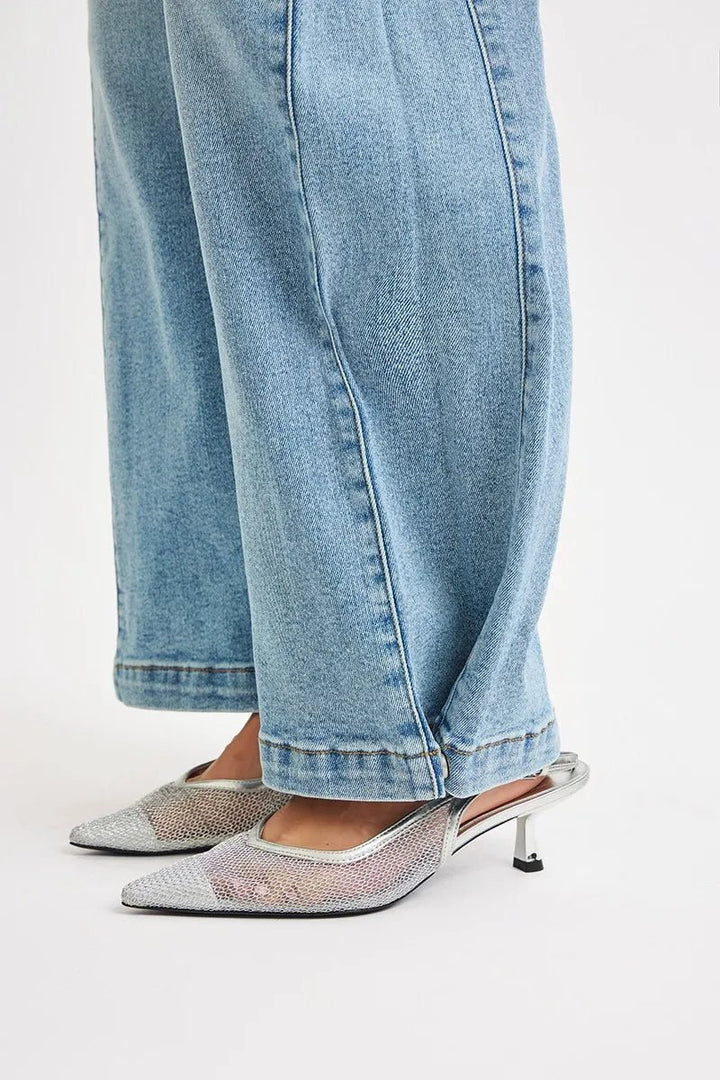 RISEN Mid Rise Wide Barrel Transferable Leg Snap Jeans - AMVIM