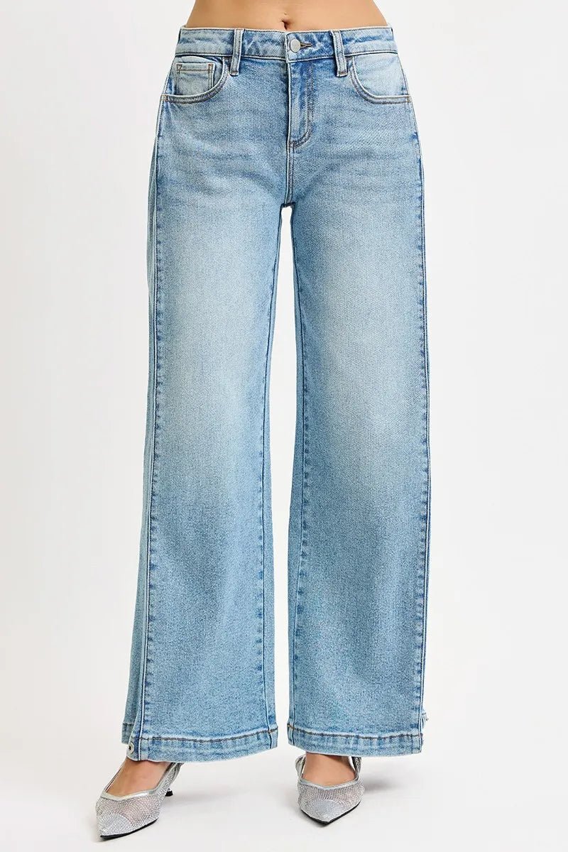 RISEN Mid Rise Wide Barrel Transferable Leg Snap Jeans - AMVIM
