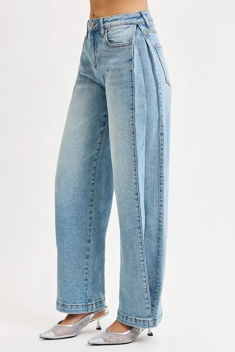 RISEN Mid Rise Wide Barrel Transferable Leg Snap Jeans - AMVIM