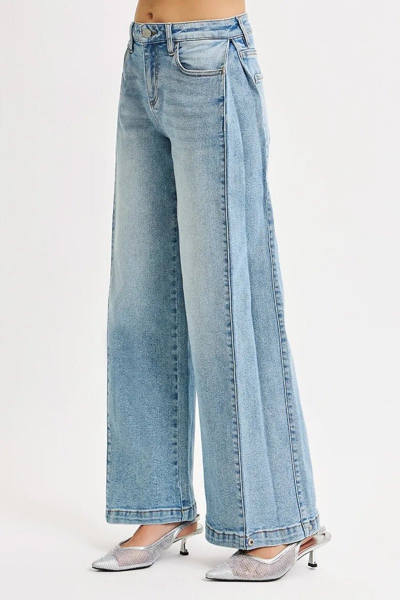 RISEN Mid Rise Wide Barrel Transferable Leg Snap Jeans - AMVIM