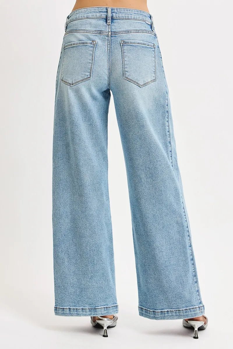 RISEN Mid Rise Wide Barrel Transferable Leg Snap Jeans - AMVIM