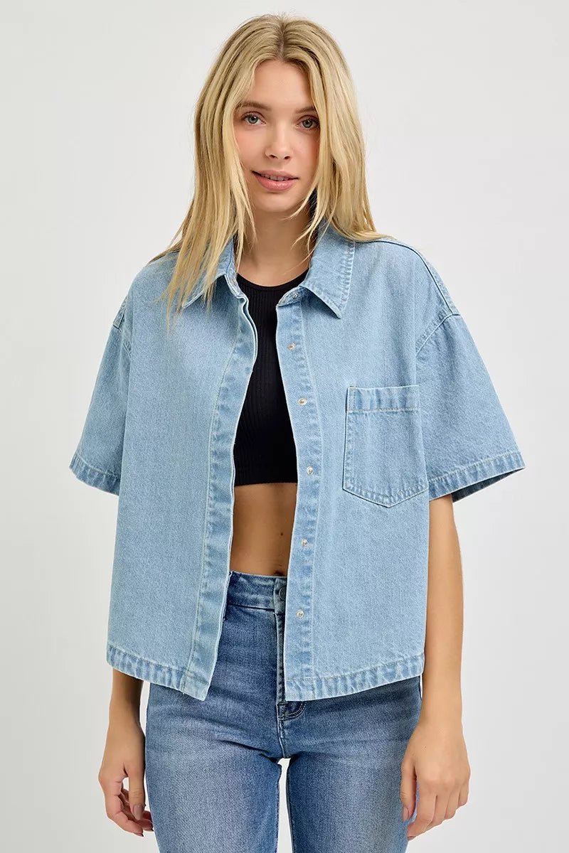 RISEN Oversized Cropped Half Sleeve Shirt - AMVIM