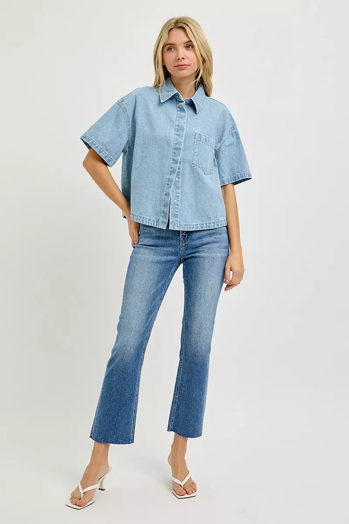 RISEN Oversized Cropped Half Sleeve Shirt - AMVIM