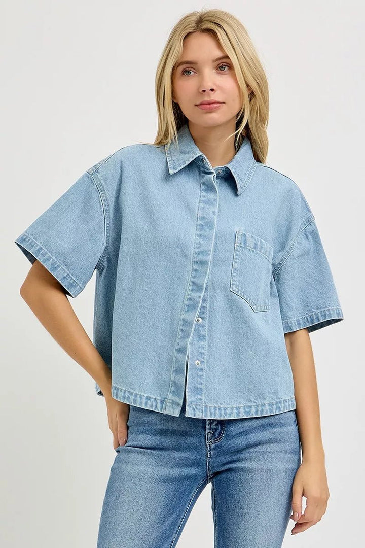 RISEN Oversized Cropped Half Sleeve Shirt - AMVIM