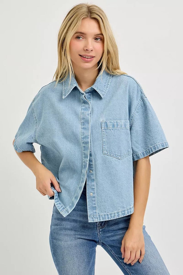 RISEN Oversized Cropped Half Sleeve Shirt - AMVIM