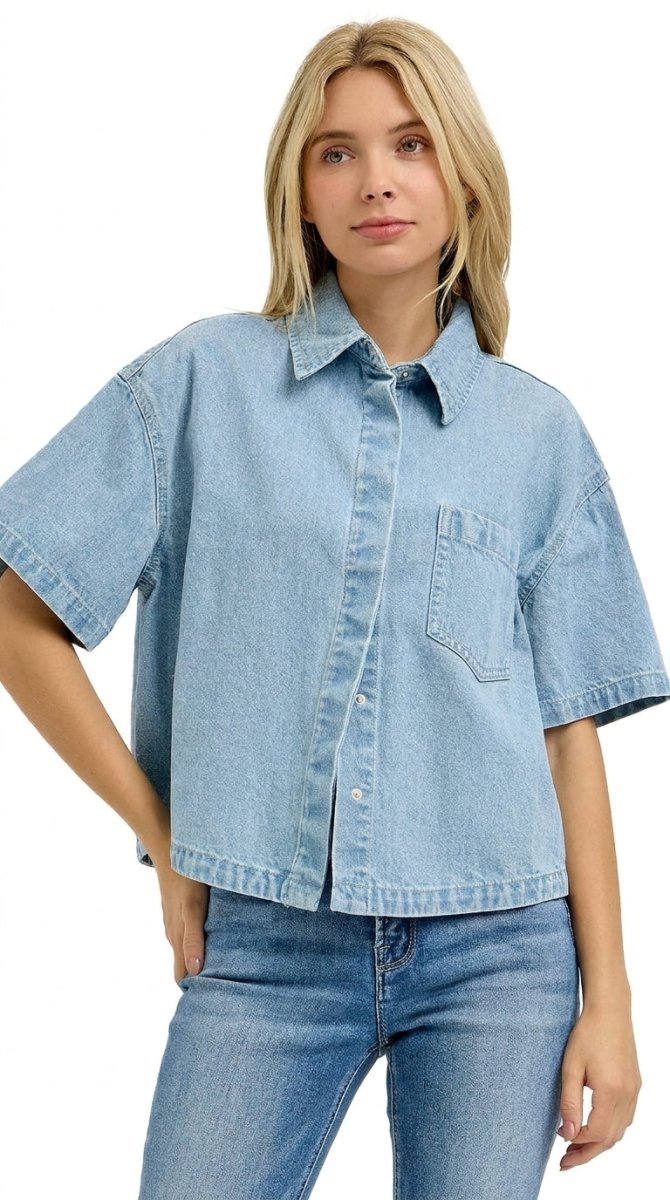 RISEN Oversized Cropped Half Sleeve Shirt - AMVIM