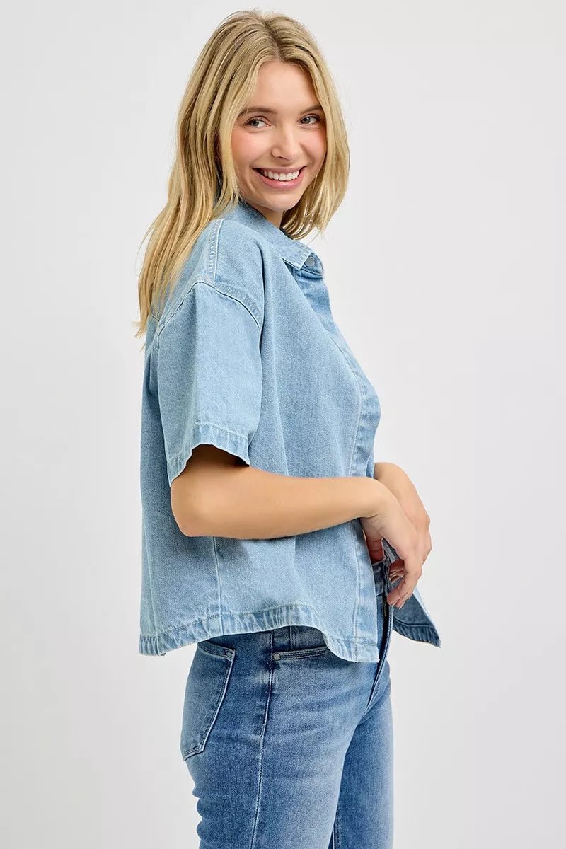 RISEN Oversized Cropped Half Sleeve Shirt - AMVIM