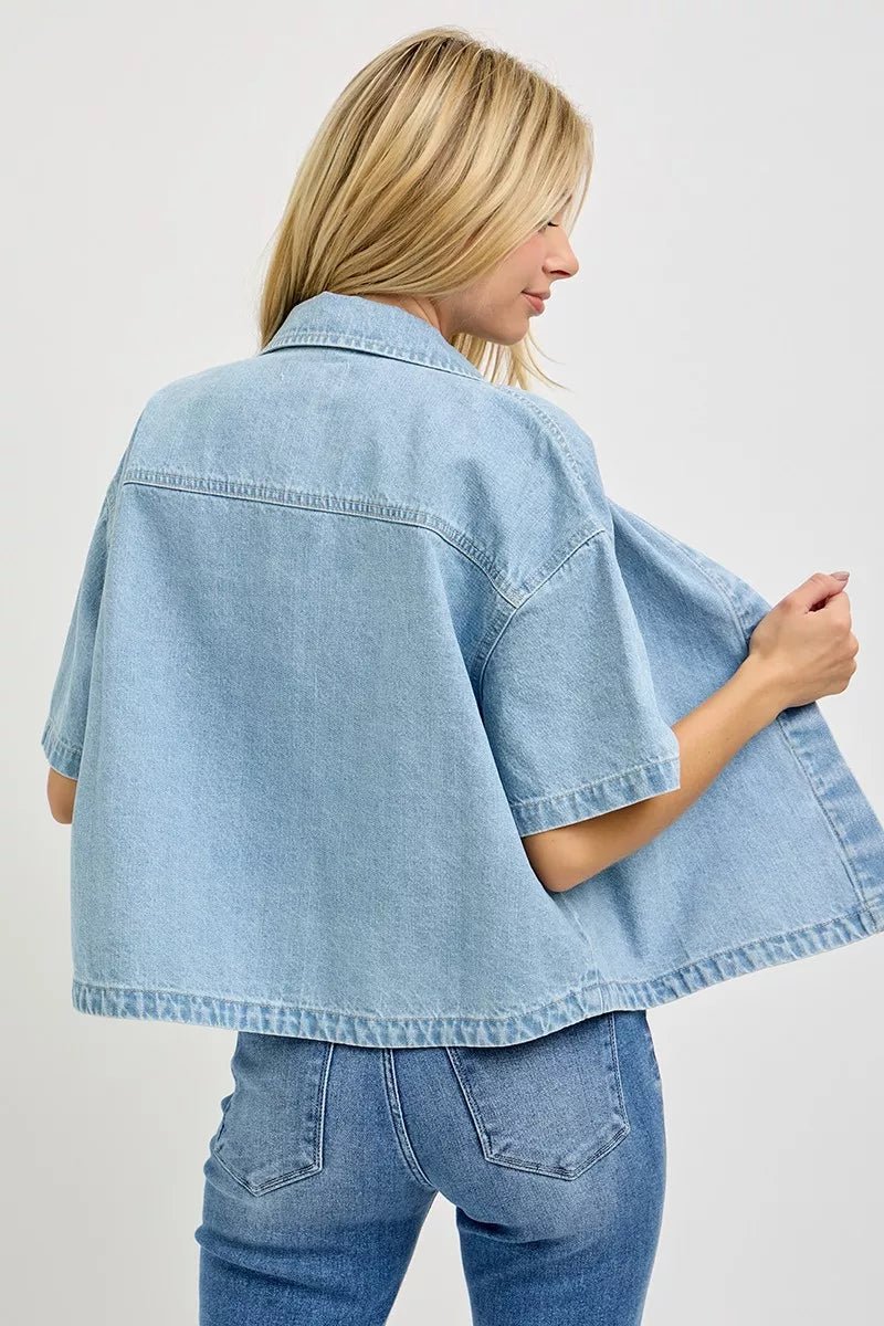 RISEN Oversized Cropped Half Sleeve Shirt - AMVIM