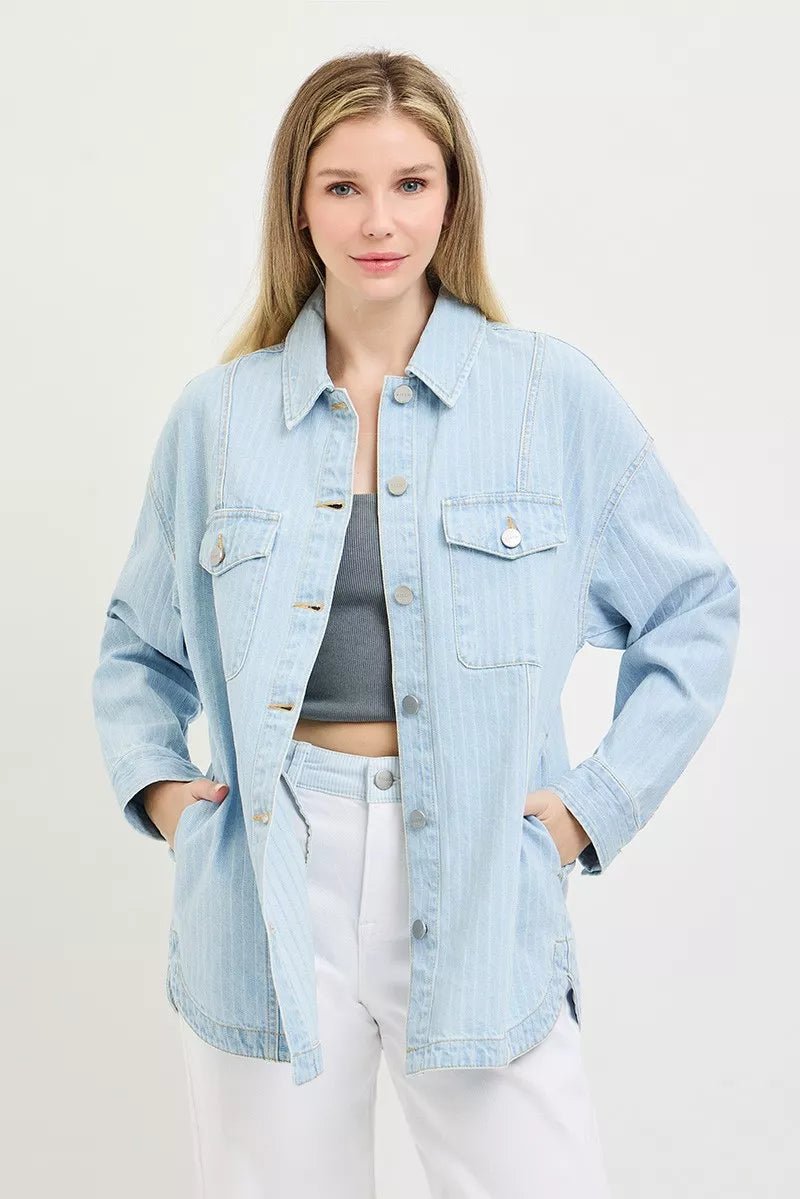 RISEN Oversized Striped Denim Jacket - AMVIM