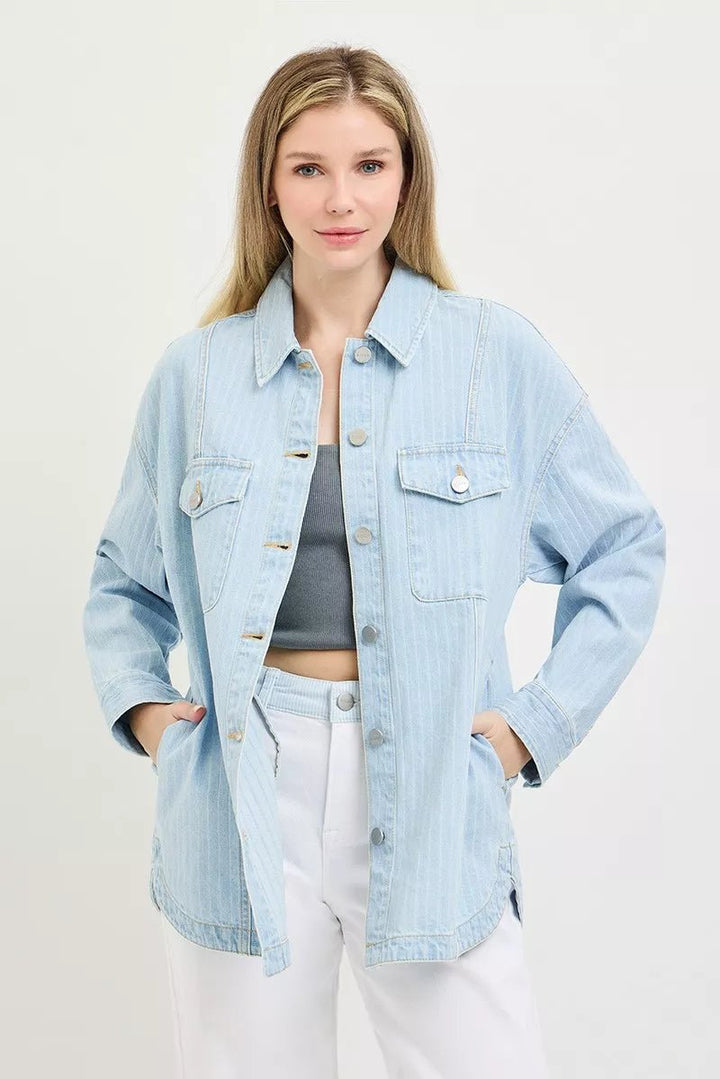 RISEN Oversized Striped Denim Jacket - AMVIM