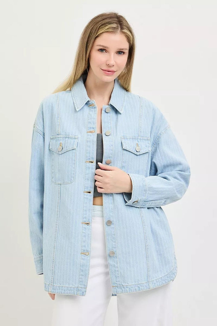 RISEN Oversized Striped Denim Jacket - AMVIM