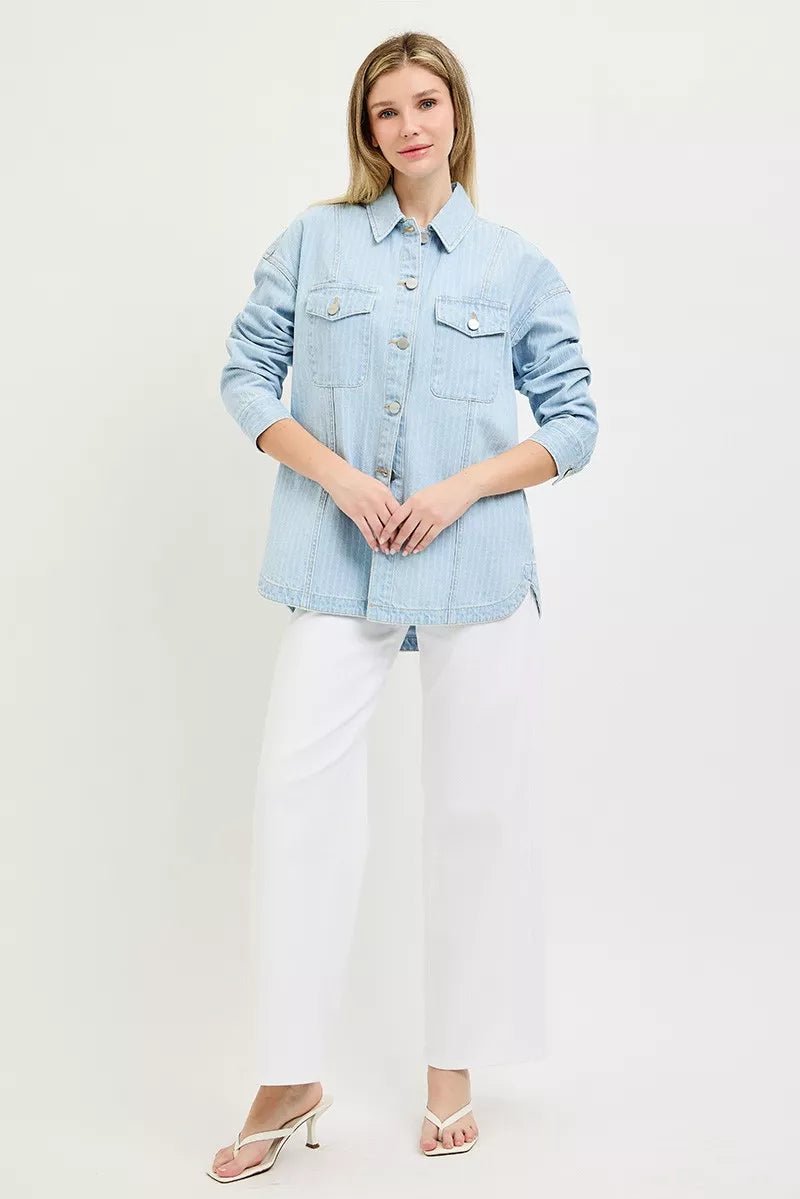 RISEN Oversized Striped Denim Jacket - AMVIM