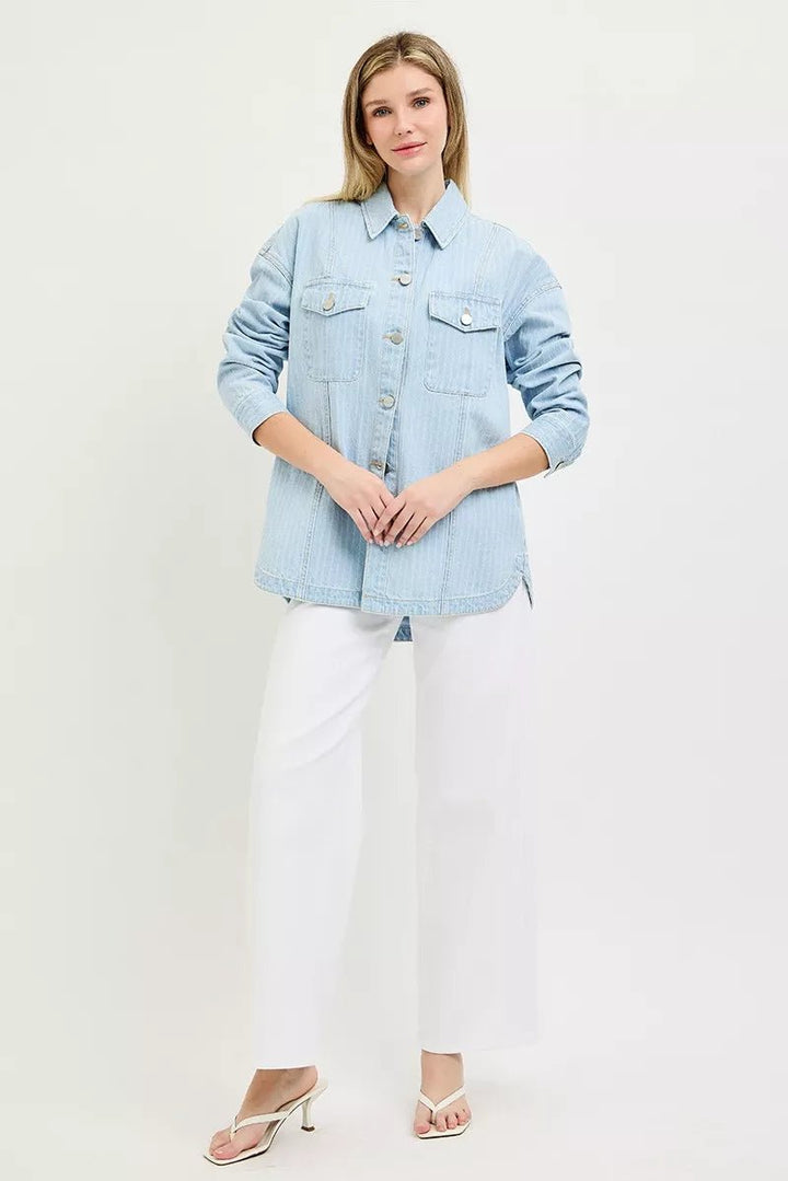 RISEN Oversized Striped Denim Jacket - AMVIM