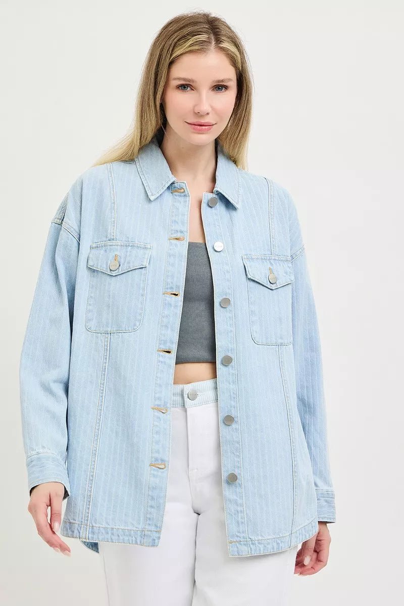 RISEN Oversized Striped Denim Jacket - AMVIM