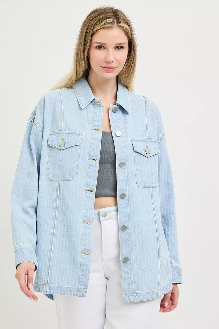 RISEN Oversized Striped Denim Jacket - AMVIM