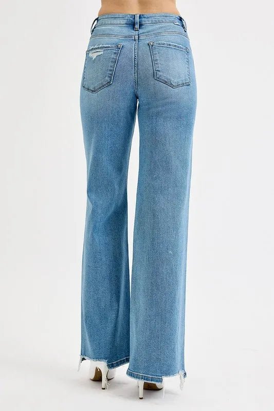 RISEN Plus Size Distressed Wide Leg Jeans - AMVIM