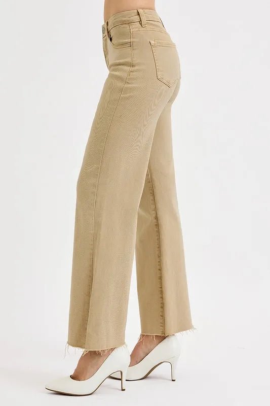 RISEN Plus Size Full Length Raw Hem Wide Leg Jeans - AMVIM