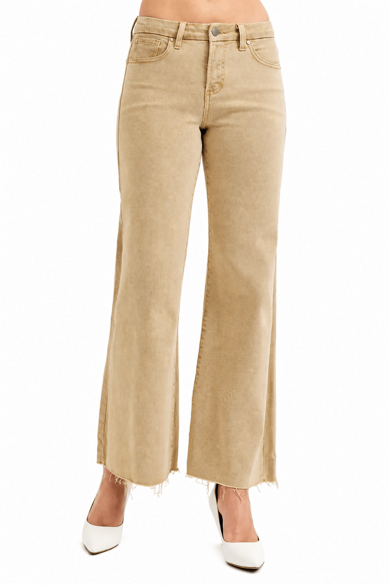 RISEN Plus Size Full Length Raw Hem Wide Leg Jeans - AMVIM